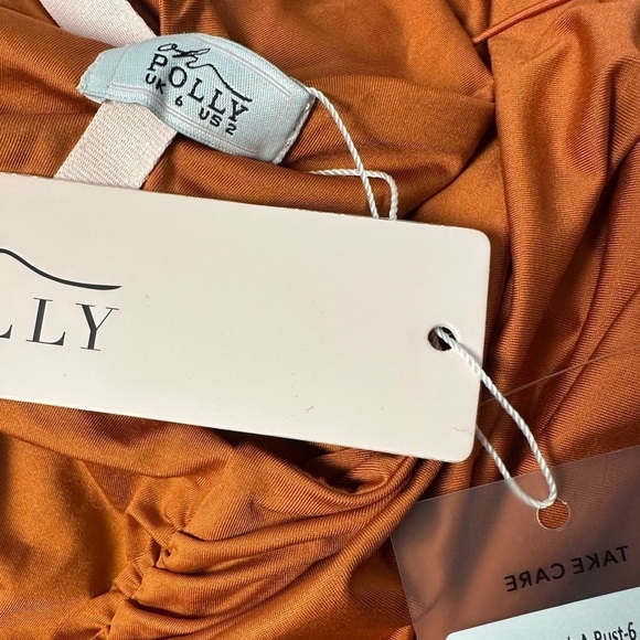 🅽🅴🆆 HTF Oh Polly Entwined Ruched Asymmetric Cutout Midi Dress in Rust, size 2 - Picture 9 of 9